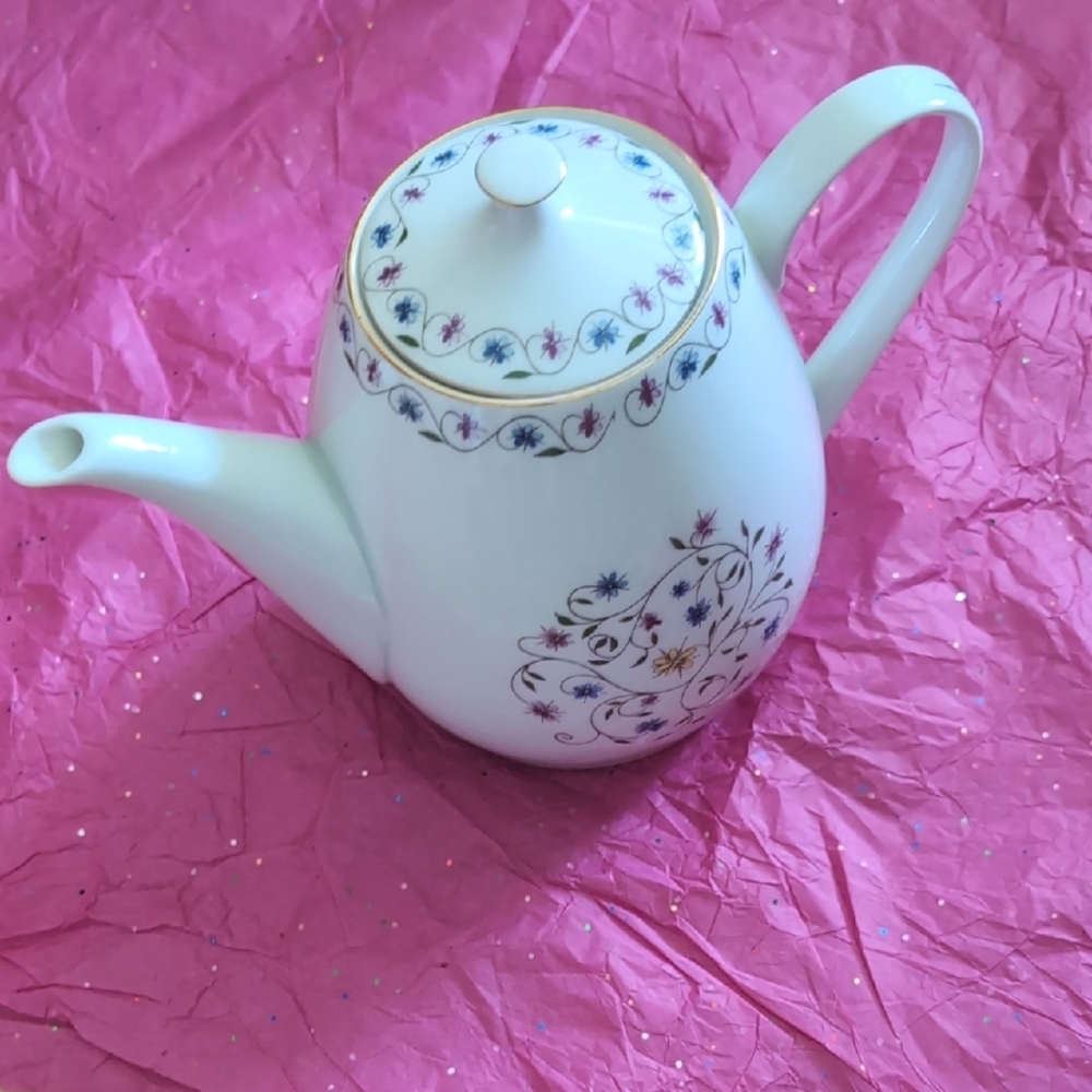 Bohemian Porcelain Floral White Teapot Made In Czechoslovakia Locarino